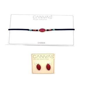 Canvas Choker & Earrings Set Navy/Maroon